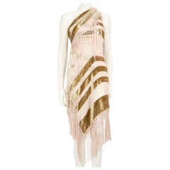 Alice McCall Pink & Gold Fringed Striped Midi Dress Size XXS