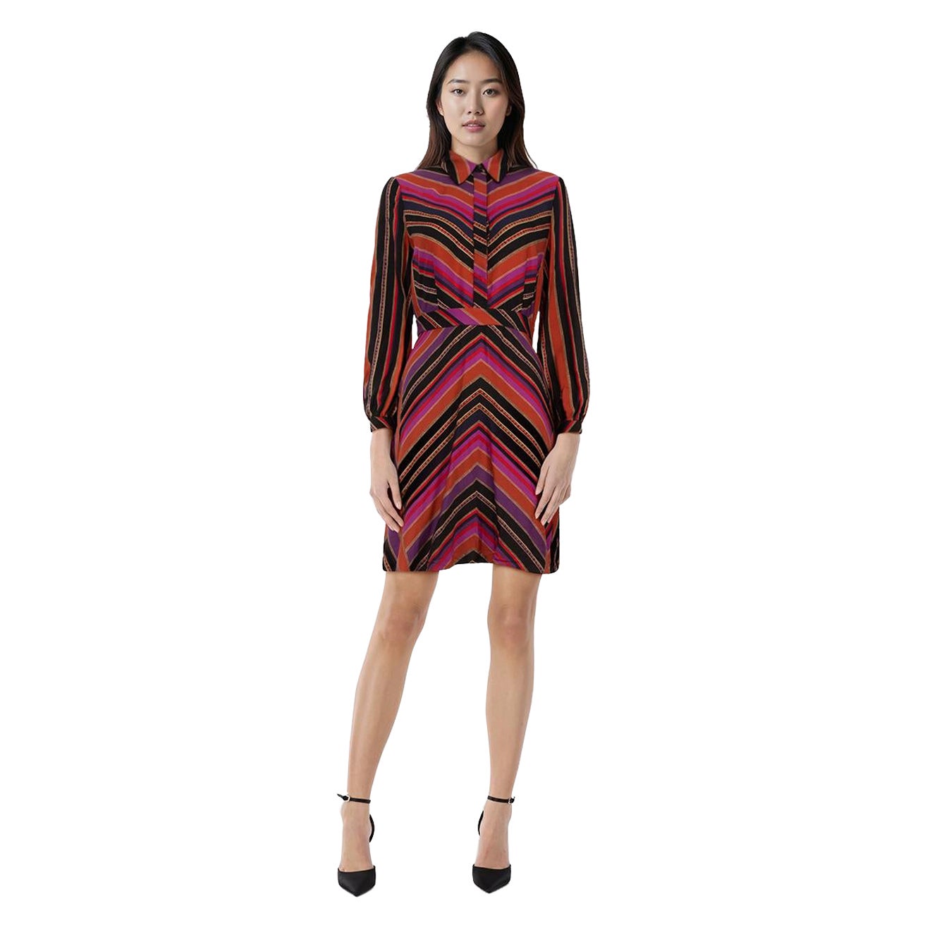 Diane Von Furstenberg Gestreiftes Seidenkleid Größe M