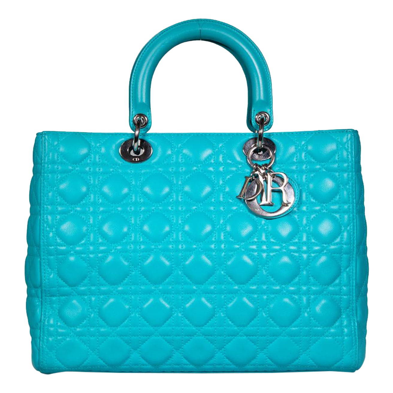 Dior 2014 Turquoise Lambskin Large Lady Dior For Sale