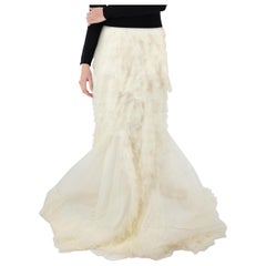 Alfredo Villalba White Silk Tulle Maxi Skirt Size S