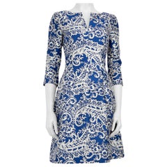 Oscar de la Renta Blaues Kleid aus Seide mit abstraktem Muster Größe XS