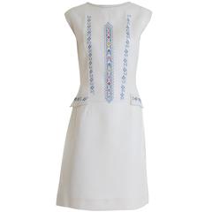 1950s Italian White Embroidered Cotton Day Dress