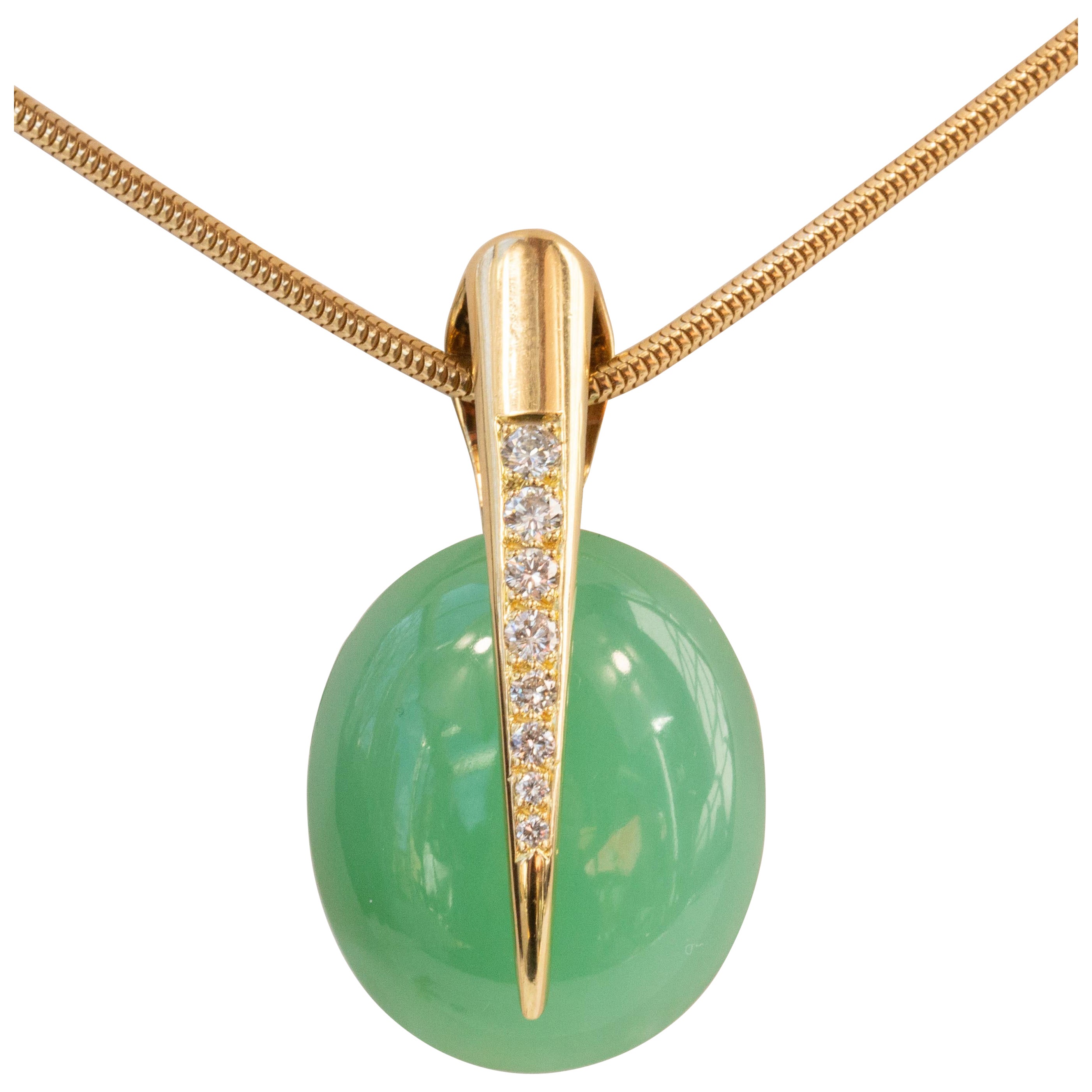 14 Karat Yellow Gold Pendant with Chrysophrase and Diamonds