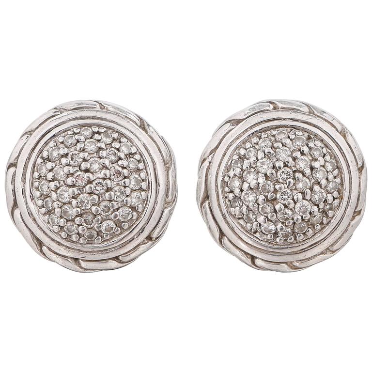 John Hardy Clic Chain Round Pave Diamond 18k Sterling Silver John Hardy Clic Chain Round Pave Diamond 18k Sterling Silver Stud Earrings