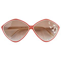 Balenciaga Red and White Diamond Shape Lucite Sunglasses 1