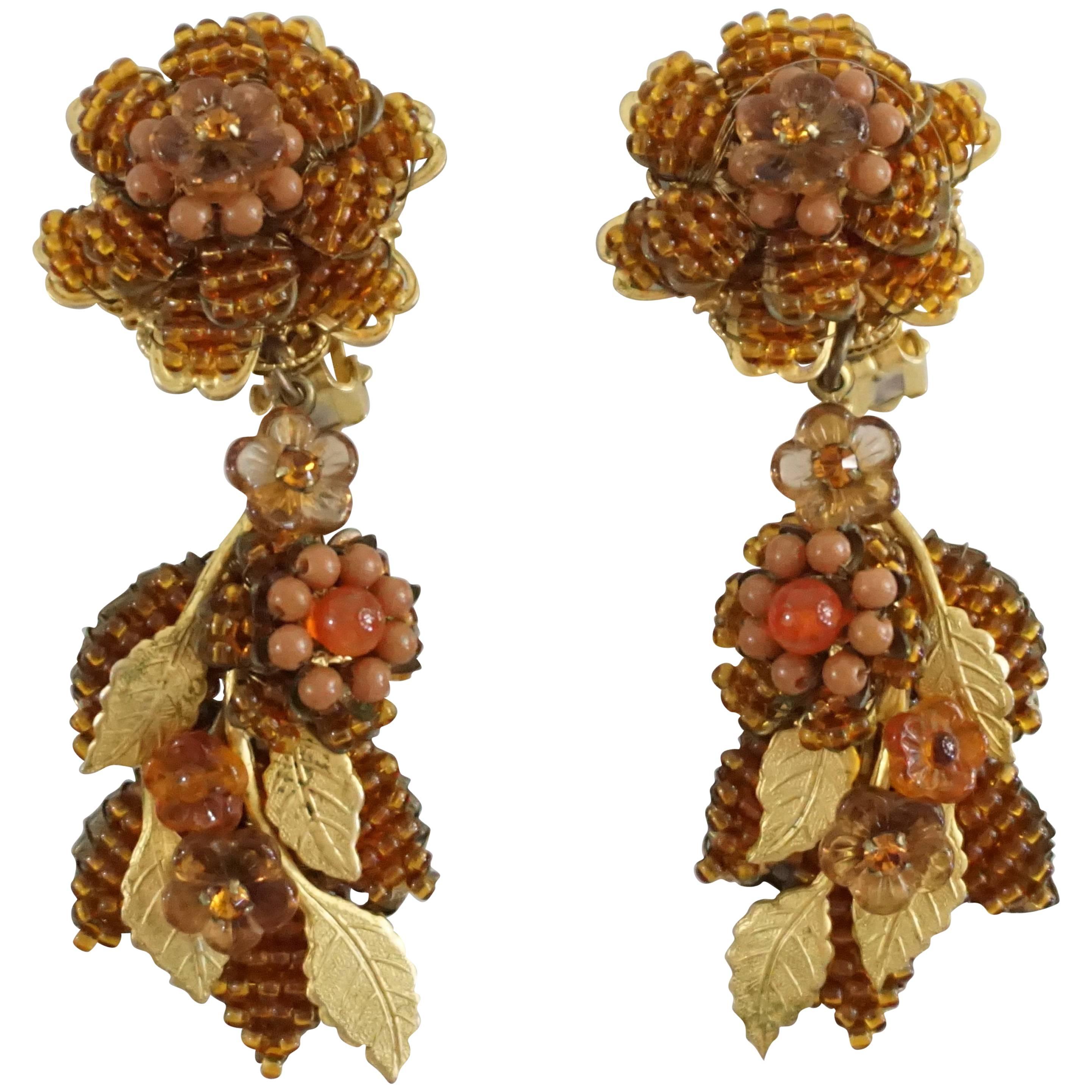 Stanley Hagler Amber Floral Drop Clip-On Earrings