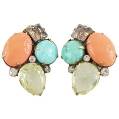 Iradj Moini Multi Stone and Rhinestone Clip-On Earrings