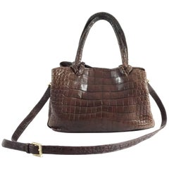 Giorgio's Brown Alligator Shoulder Bag with Crossbody Strap 