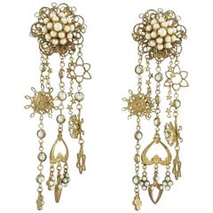 Vintage Gold and Pearl Center Clip-On Earrings - 1950's 10