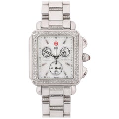 MICHELE "Deco" Chronograph Diamond Stainless Steel Watch + Diamond Band