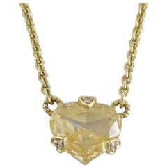 Judith Ripka 18K Gold Canary Quartz Heart and Diamond Necklace 10