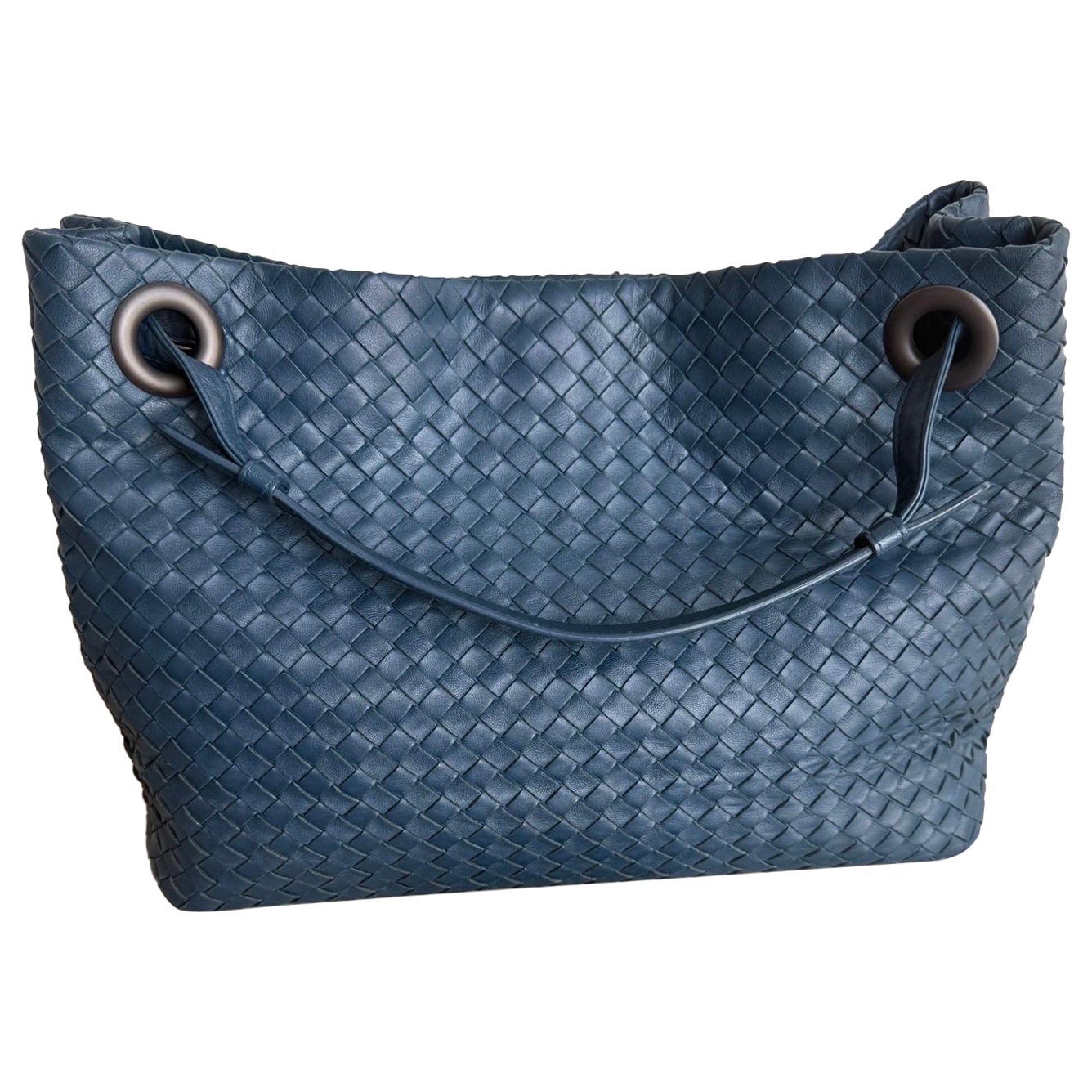 Bottega Veneta Garda Shoulder Bag Intrecciato Nappa Leather Navy Large 33cm