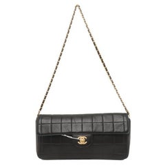 Chanel East West Chocolate Bar Black Leather Blue Interior