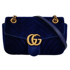 Gucci Marmont Small Flap Turquoise Navy Velvet Handbag