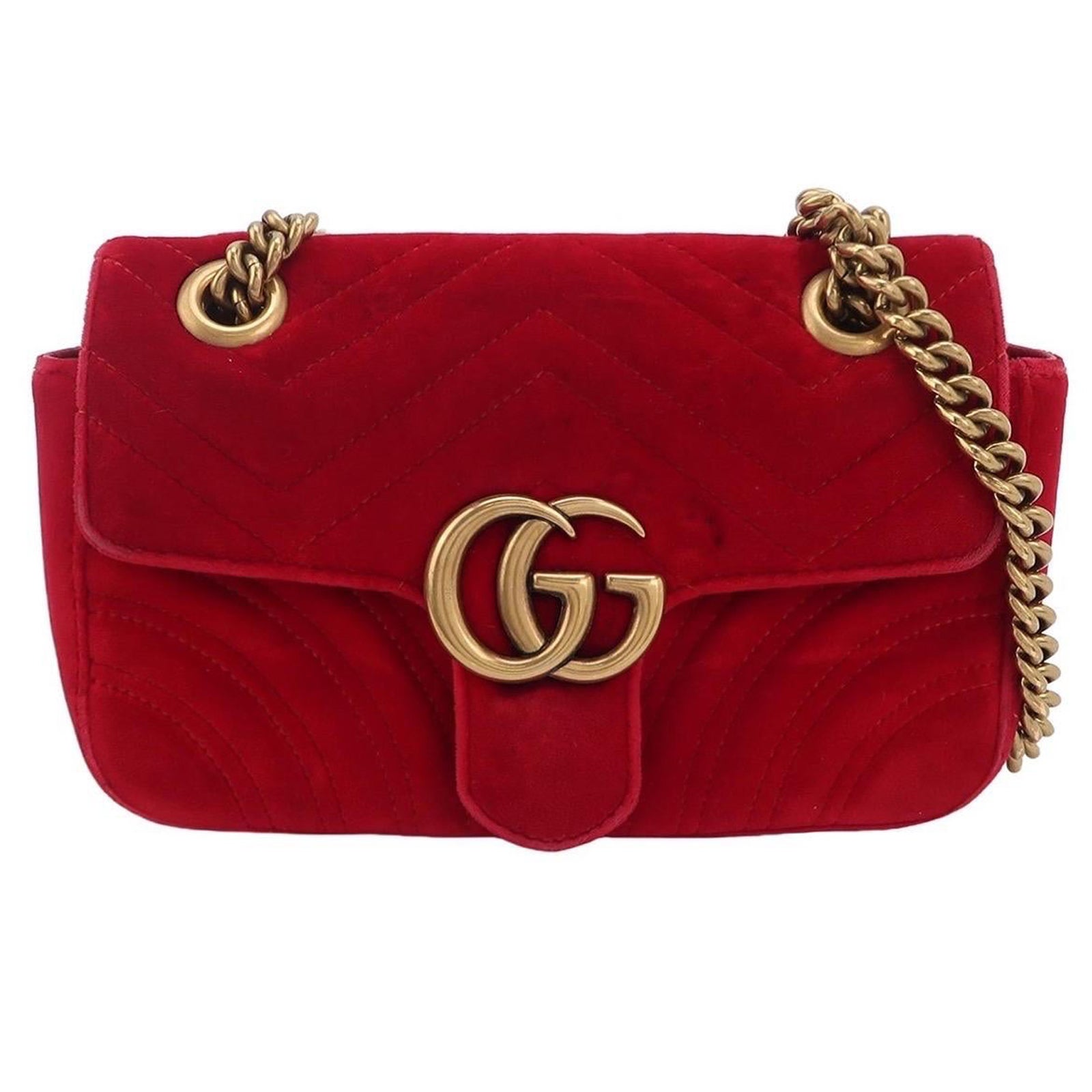Gucci Marmont Mini Flap Turquoise Red Velvet Handbag For Sale