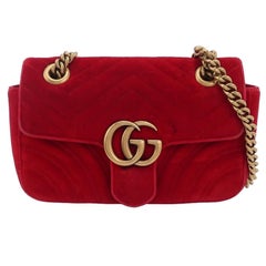 Gucci Marmont Mini Flap Turquoise Red Velvet Handbag