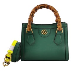 Gucci Diana Mini Green Leather Bag Bamboo Handle with Strap
