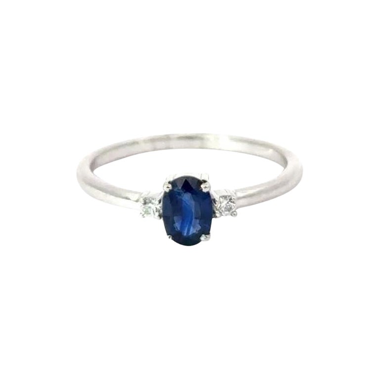 For Sale:  Deep Blue Oval Sapphire & Zirconia Everyday Ring for Her in 925 Silver Certified