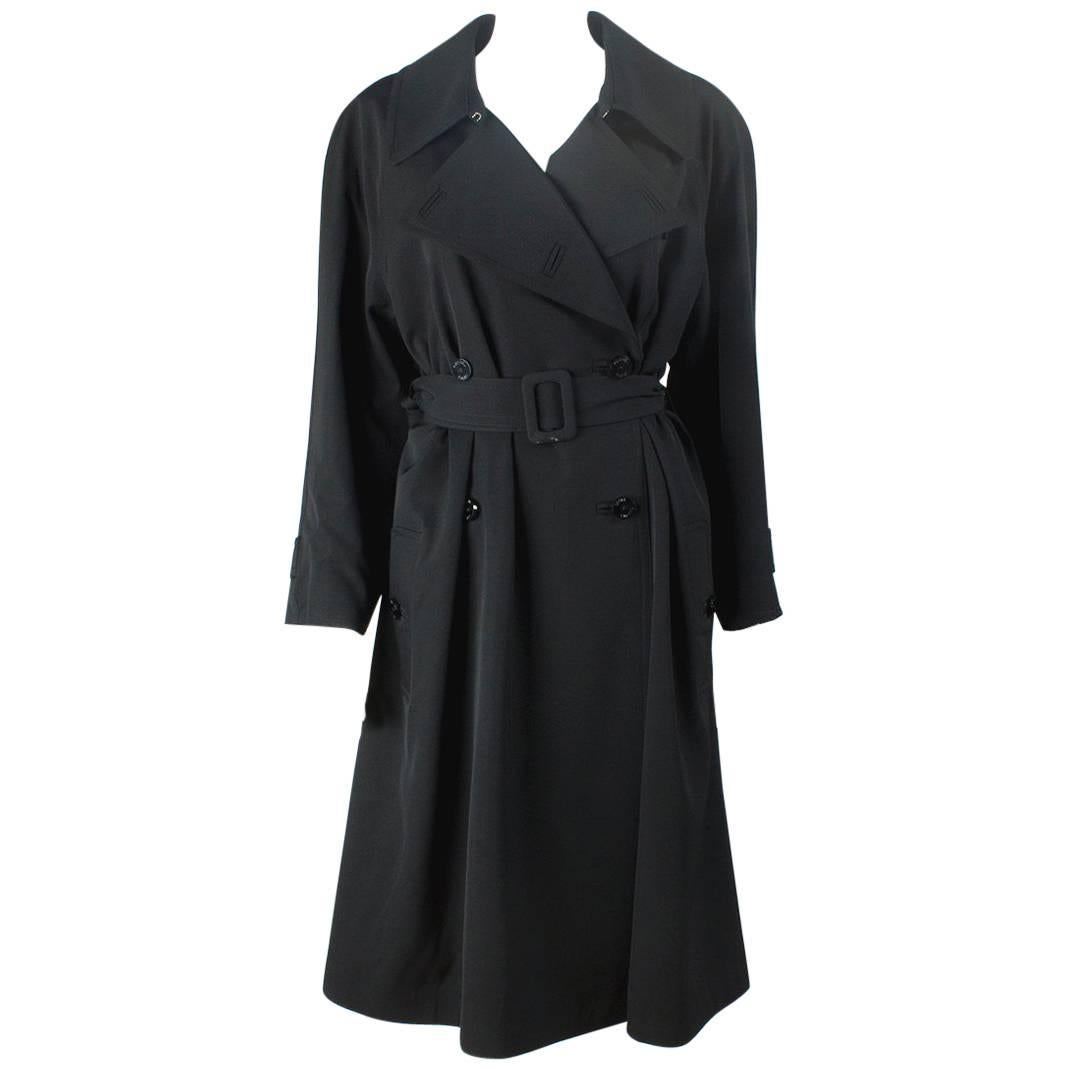 1990s Chanel vintage Double Breasted black wool trench coat For Sale