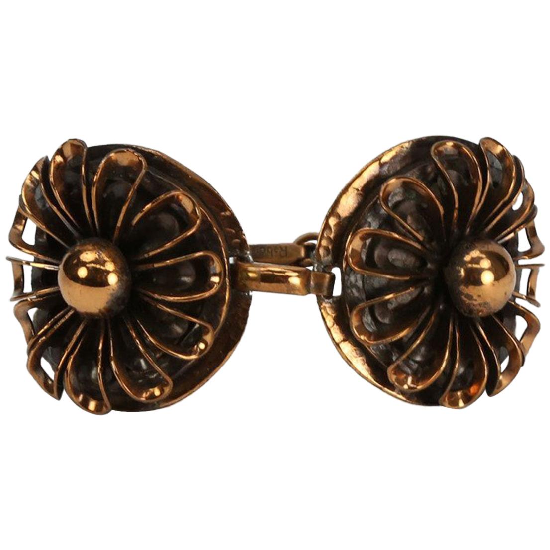  Modernist signed Rebajes Copper Flower Bracelet For Sale