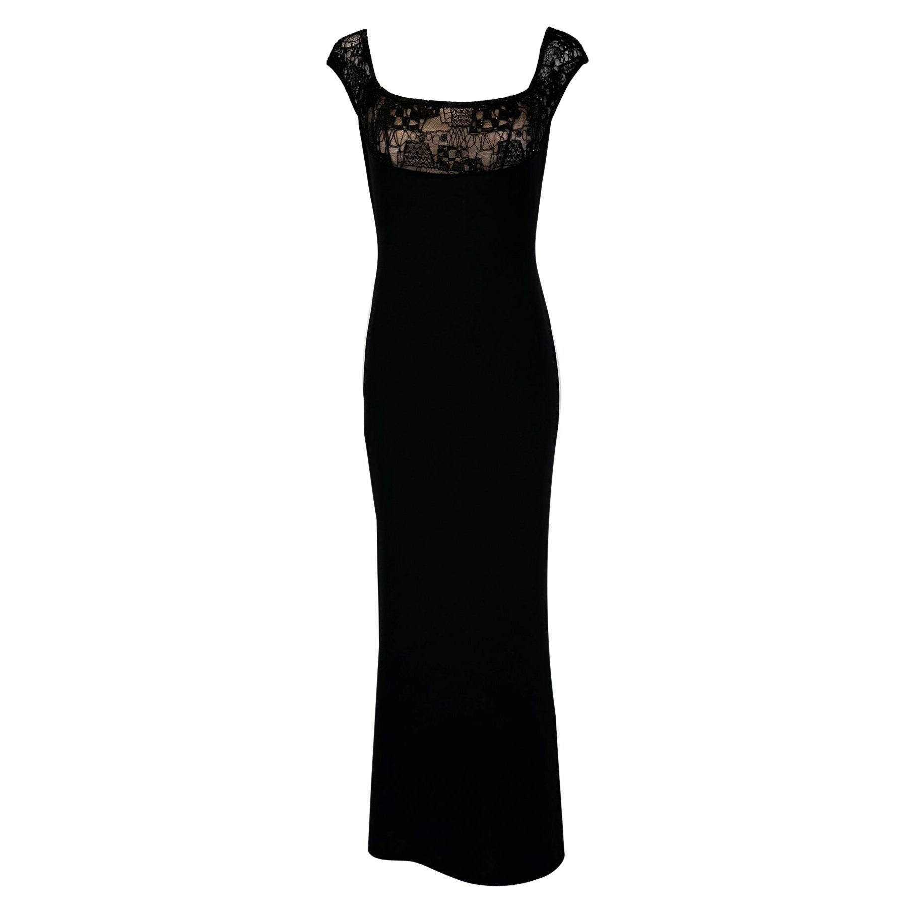Elie Saab Black Beaded Lace Off the Shoulder Empire Bodice Crepe Gown & Train 42 For Sale