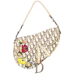 Christian Dior Beige Monogram Embroidered Saddle Bag