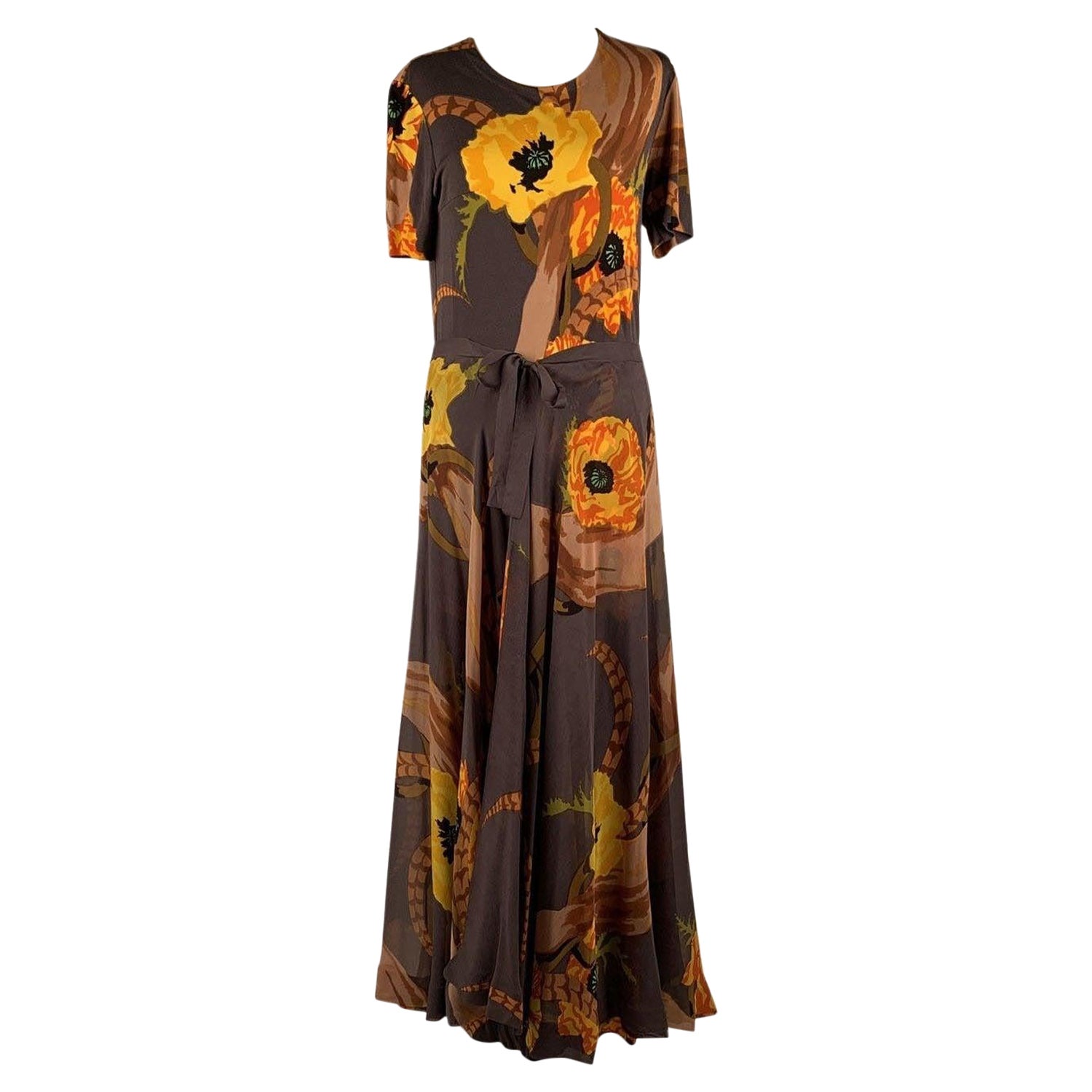 La Mendola Floral Silk Jersey Maxi Evening Dress with Overskirt For Sale