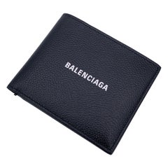 Balenciaga Black Leather Logo Cash Squared Bifold Card Wallet
