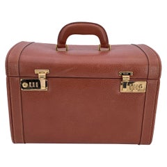 Gucci Vintage Brown Leather Train Case Beauty Travel Bag