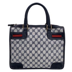 Gucci Vintage Blue Monogram Canvas Satchel Bag with Stripes