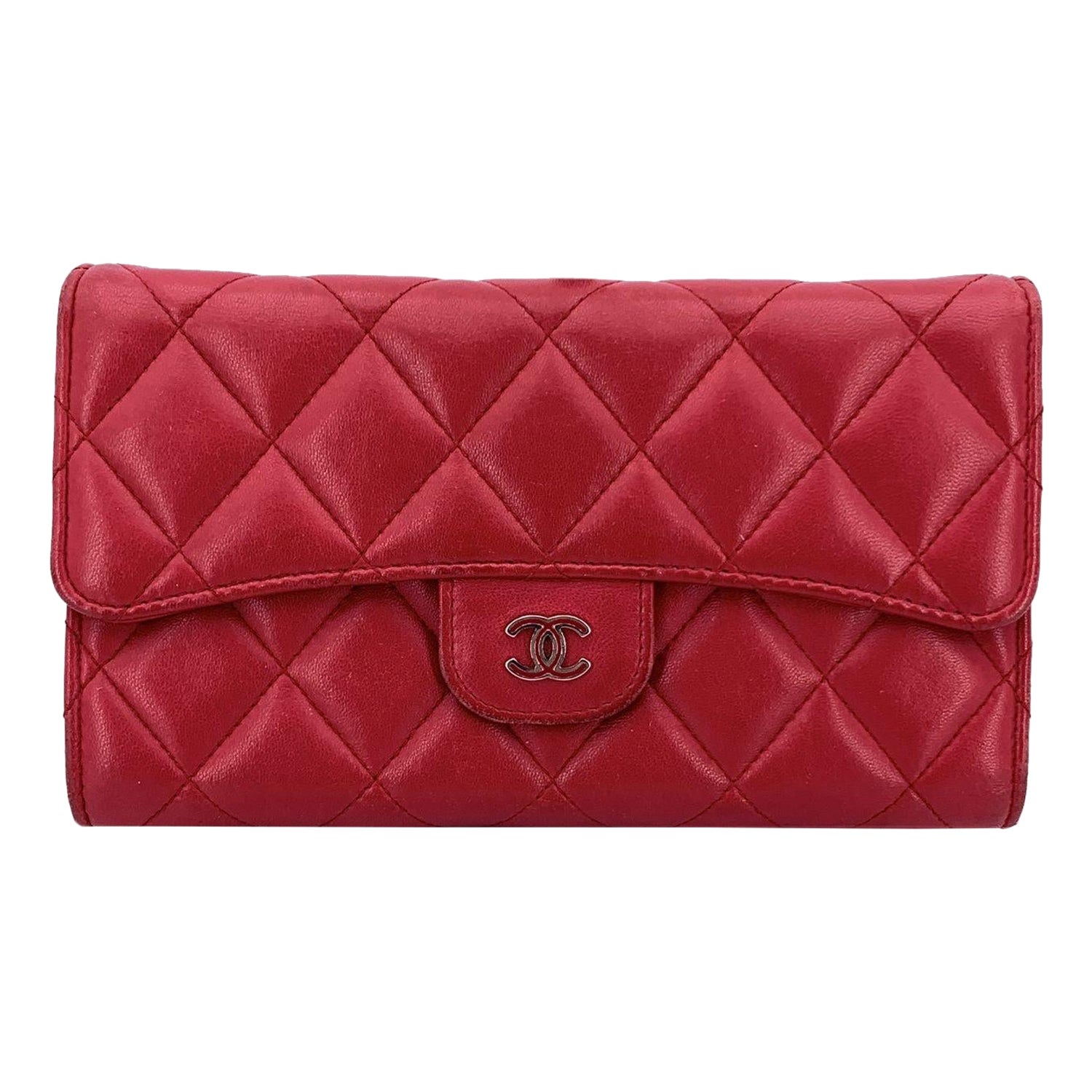 Chanel Red Quilted Leather Timeless Classic Continental Flap Wallet