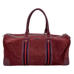 Gucci Burgundy Suede Web Blue Red Stripes Duffle Travel Bag