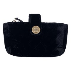 Chanel Black Velvet Quilted Mini Zip Pouch Bag