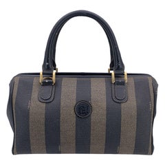 Fendi Vintage Pequin Striped Canvas Small Boston Bag Black