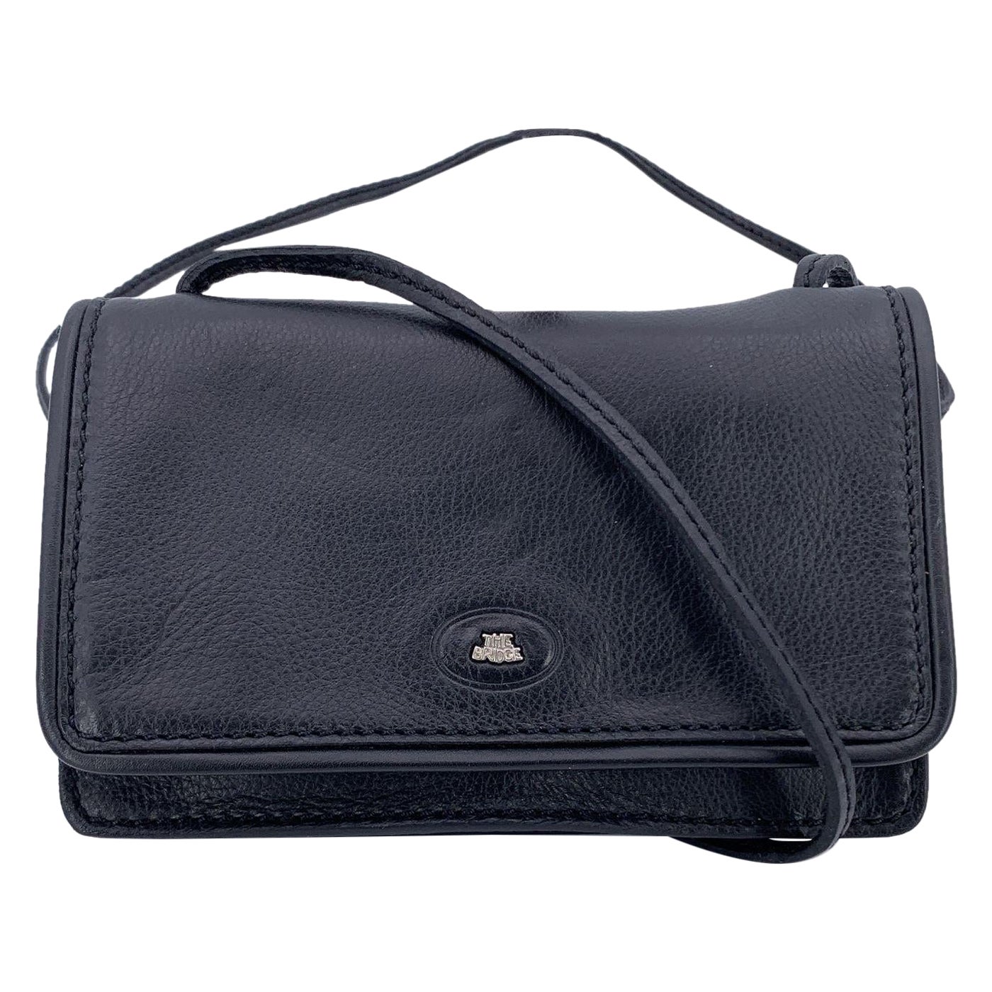 The Bridge Black Leather Small Mini Messenger Crossbody Bag