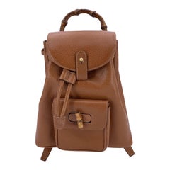 Gucci Vintage Beige Leather Small Bamboo Backpack Shoulder Bag