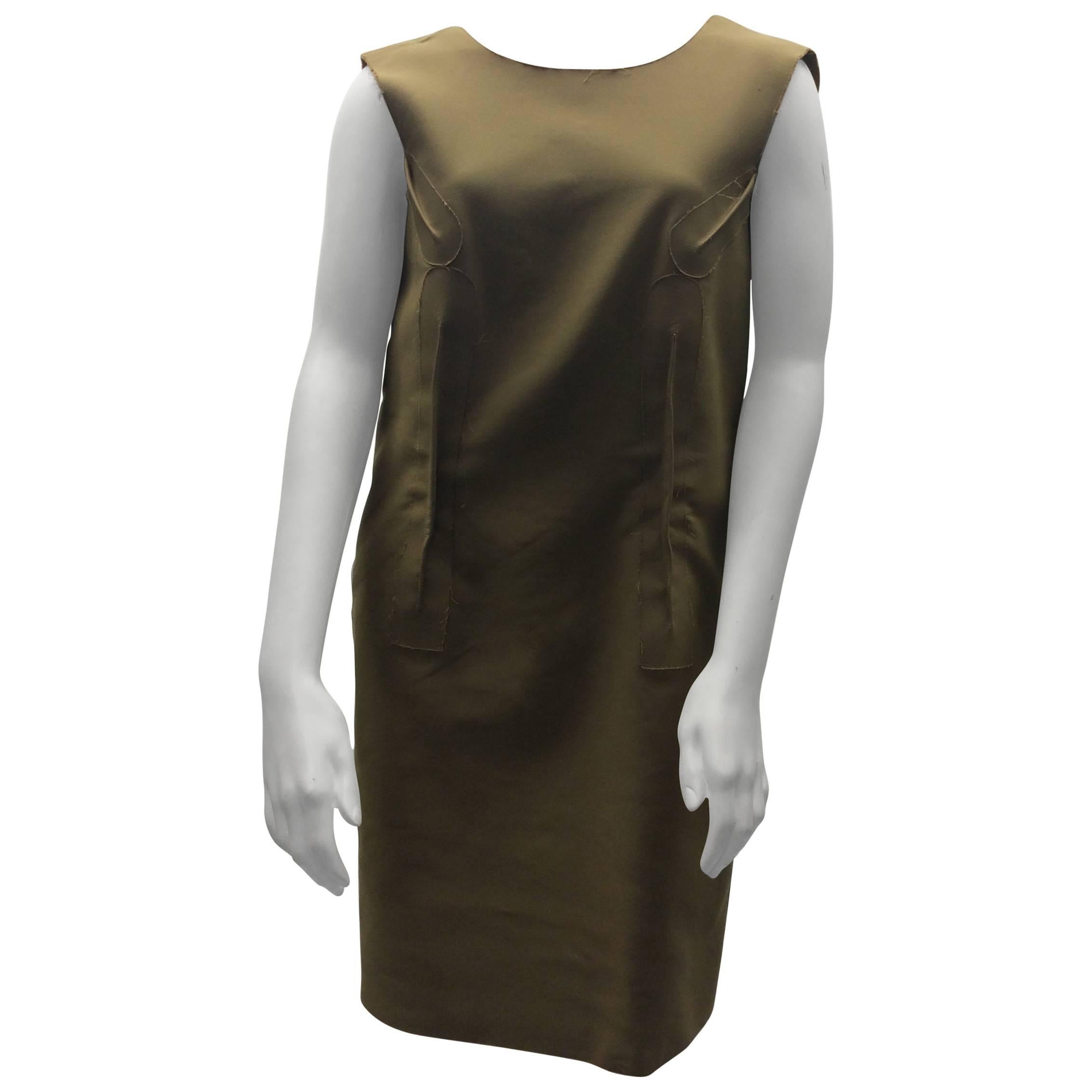 Marni Khaki Frayed Shift Dress For Sale
