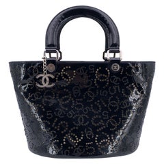 Chanel Black Patent Leather Perforated No. 5 CC Logos Tote Bag
