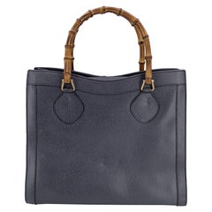 Gucci Vintage Dark Grey Leather Bamboo Princess Diana Tote Bag