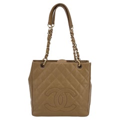 Chanel Beige Quilted Caviar Leather PST Petite Shopping Tote Bag