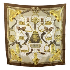 Hermes Vintage Brown Silk Scarf Etriers 1964 Francoise de la Perriere