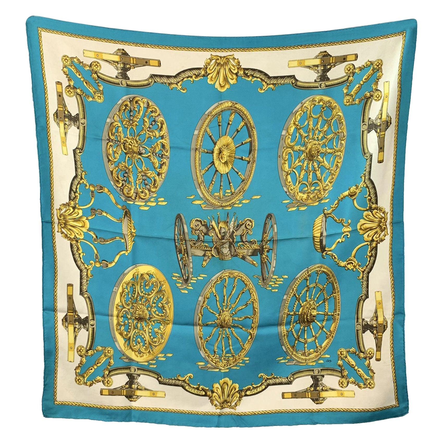 Hermes Paris Vintage Silk Scarf Roues de Canon 1967 Latham