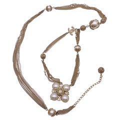 Chanel 06 Rare Faux Pearls Gold Metal Multi Chain Necklace or Belt