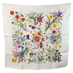 Gucci Vintage White Floral Silk Scarf Flora 1966 Accornero