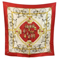 Hermes Vintage Silk Scarf Red Les Becanes 1954 Hugo Grygkar