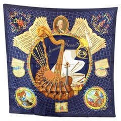 Hermes Vintage Blau Seidenschal Hommage a Mozart 1991 Julie Abadie