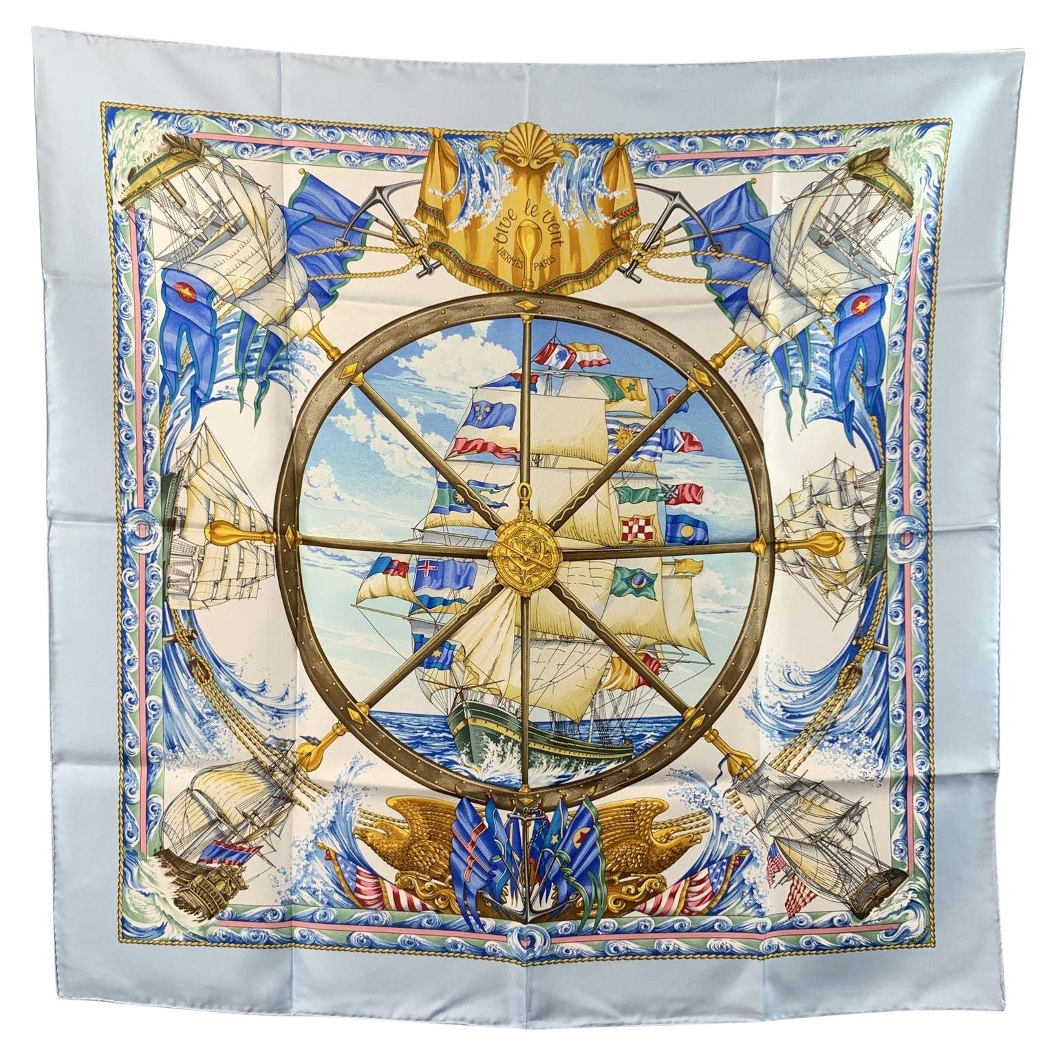 Hermes Vintage Silk Scarf Vive le Vent 1992 Toutsy Bourthoumieux For Sale