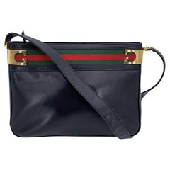 Gucci Vintage Black Leather Rectangular Bucket Shoulder Bag
