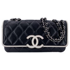 Chanel Black White Quilted Leather Medium Divine Flap Shoulder Bag