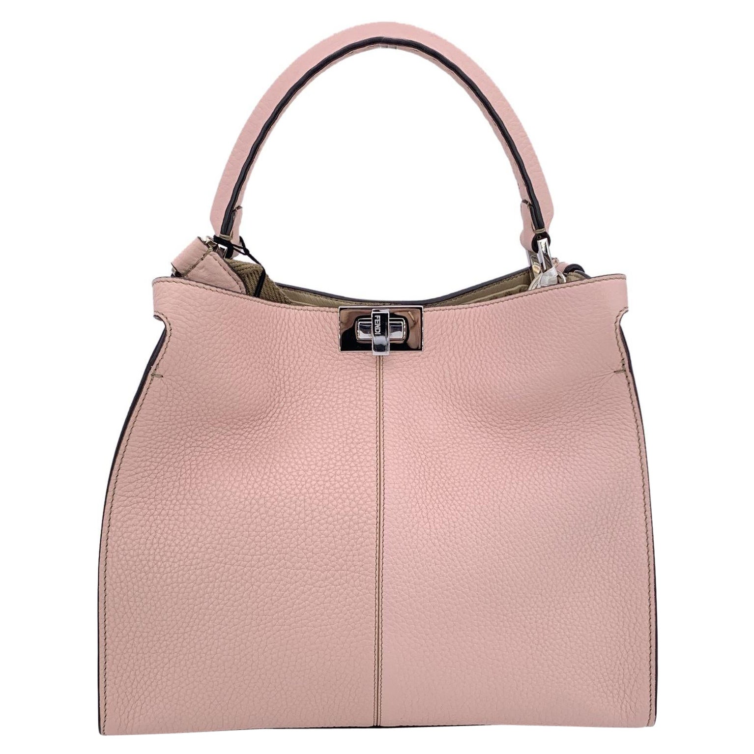 Fendi Selleria Pink Leather Peekaboo X-Lite Medium Top Handle Bag For Sale